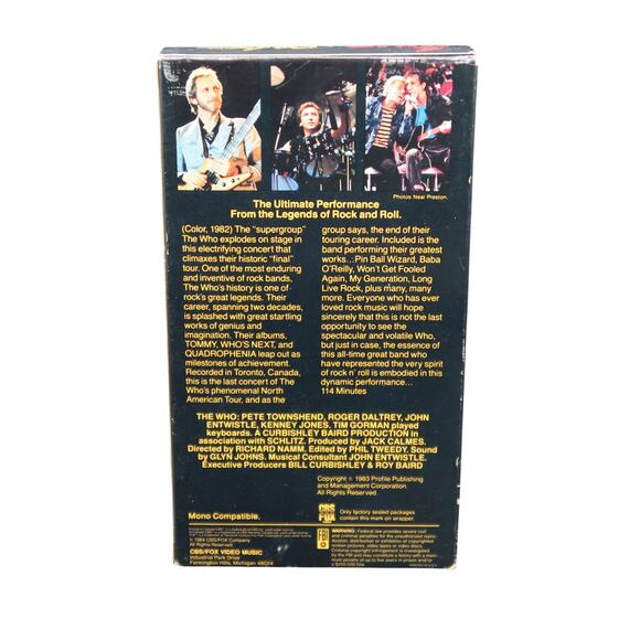 The Who Rocks America 1982 American Tour VHS Videotape 1984 CBS Fox Vintage - Picture 2 of 8